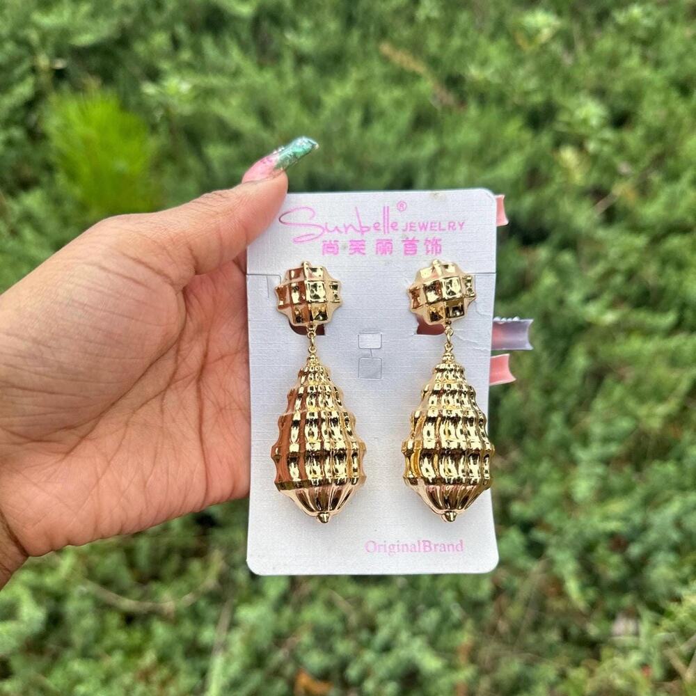 Vintage gold dangling earrings handmade in Ghana